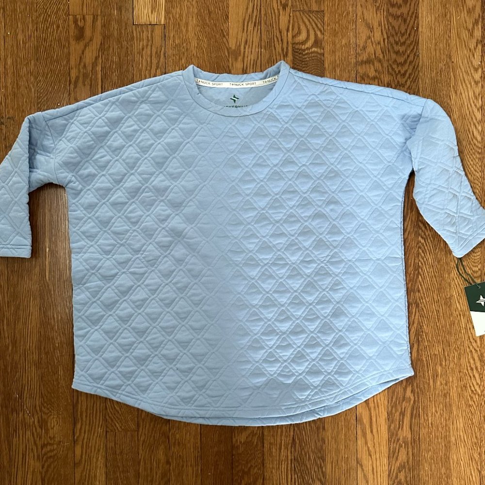 Blue Quilted Crewneck Pullover